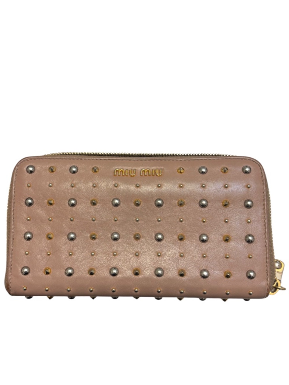 Miu Miu vintage pink leather studded zipper clutch wallet